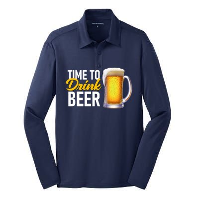 Time To Drink Beer Silk Touch Performance Long Sleeve Polo