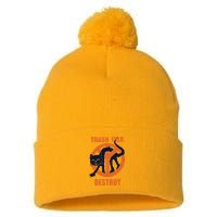 Trash Talk Destroy Black Cat Pom Pom 12in Knit Beanie