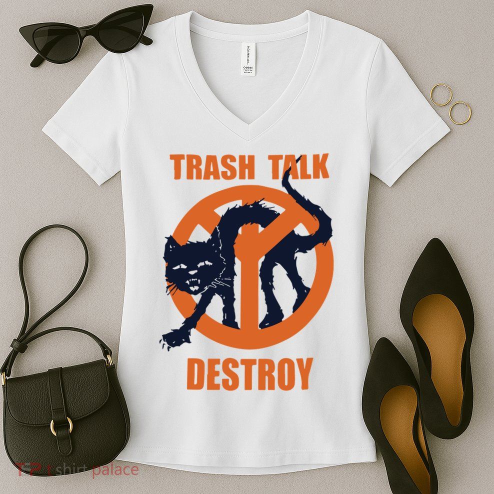 Trash Talk Destroy Black Cat Women's V-Neck T-Shirt