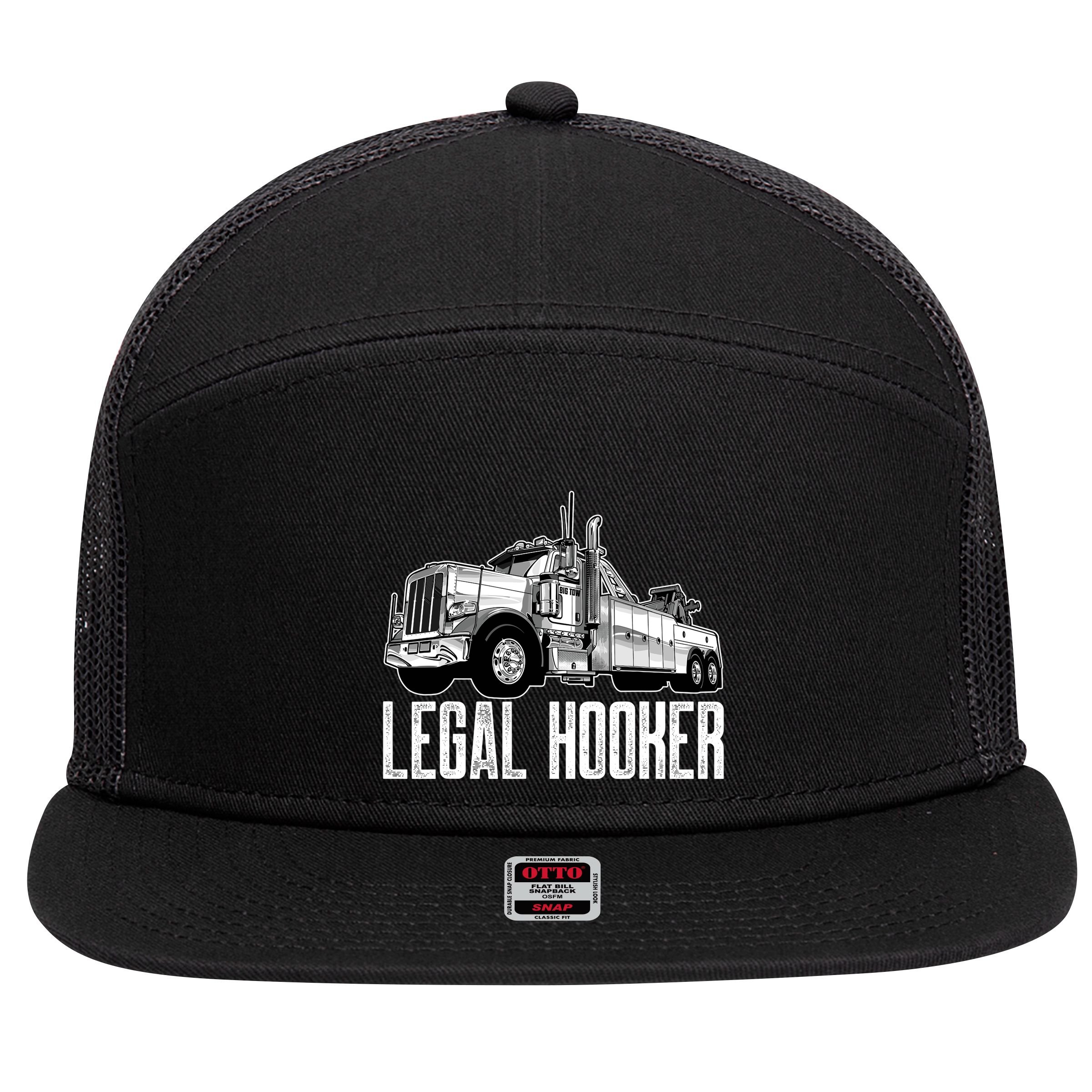 Tow Truck Driver Legal Hooker Funny Big Wrecker 7 Panel Mesh Trucker Snapback Hat