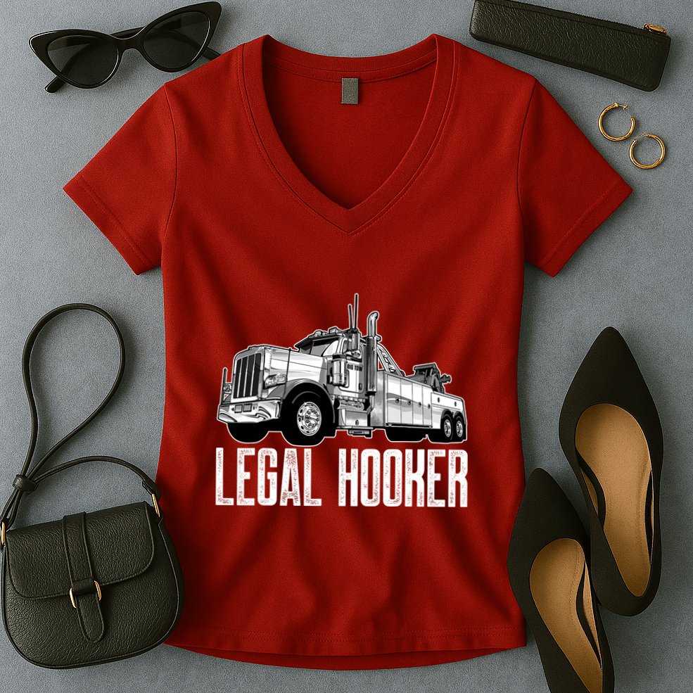 Tow Truck Driver Legal Hooker Funny Big Wrecker Women's V-Neck T-Shirt