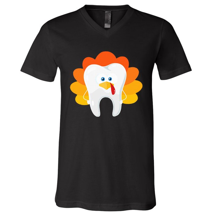 Thanksgiving Tooth Dental Hygiene Dentist V-Neck T-Shirt