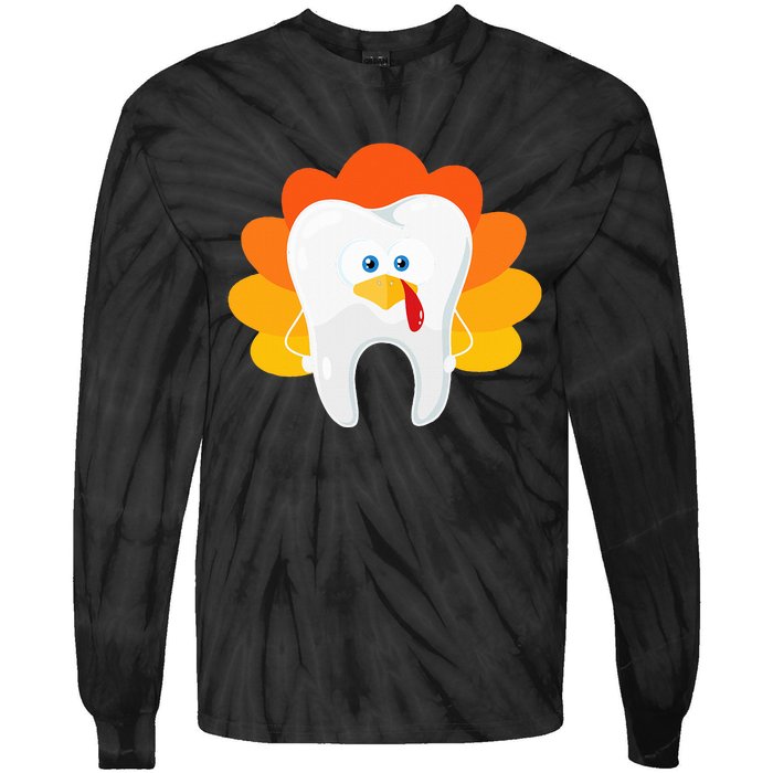 Thanksgiving Tooth Dental Hygiene Dentist Tie-Dye Long Sleeve Shirt