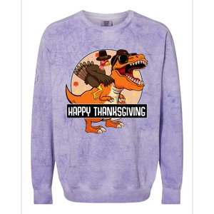 Thanksgiving Turkey Dinosaur Ride Fun and Cool Holiday Colorblast Crewneck Sweatshirt