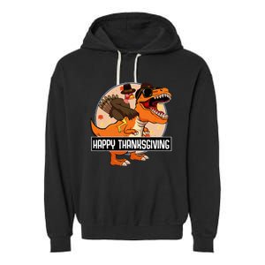 Thanksgiving Turkey Dinosaur Ride Fun and Cool Holiday Garment-Dyed Fleece Hoodie