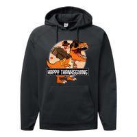 Thanksgiving Turkey Dinosaur Ride Fun and Cool Holiday Performance Fleece Hoodie