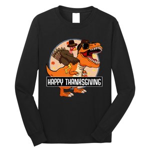 Thanksgiving Turkey Dinosaur Ride Fun and Cool Holiday Long Sleeve Shirt