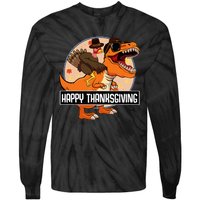 Thanksgiving Turkey Dinosaur Ride Fun and Cool Holiday Tie-Dye Long Sleeve Shirt