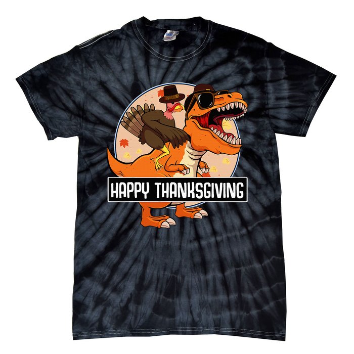 Thanksgiving Turkey Dinosaur Ride Fun and Cool Holiday Tie-Dye T-Shirt