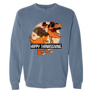 Thanksgiving Turkey Dinosaur Ride Fun and Cool Holiday Garment-Dyed Sweatshirt