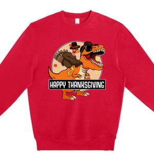 Thanksgiving Turkey Dinosaur Ride Fun and Cool Holiday Premium Crewneck Sweatshirt