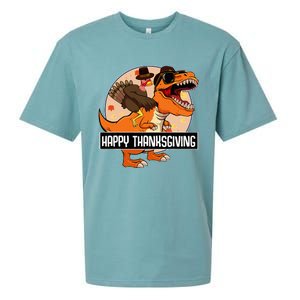 Thanksgiving Turkey Dinosaur Ride Fun and Cool Holiday Sueded Cloud Jersey T-Shirt