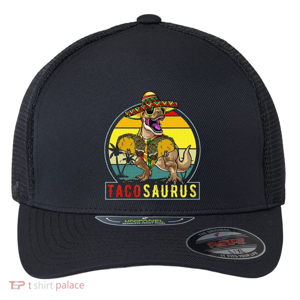 Tacosaurus Taco Dinosaur T rex Flexfit Unipanel Trucker Cap