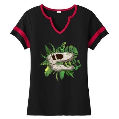 Tropical TRex Dinosaur Skull Ladies Halftime Notch Neck Tee