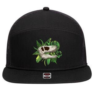 Tropical TRex Dinosaur Skull 7 Panel Mesh Trucker Snapback Hat