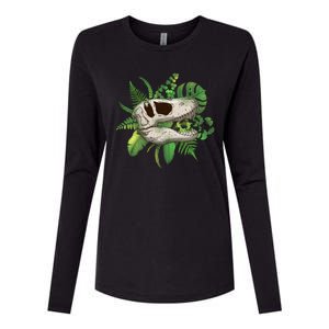 Tropical TRex Dinosaur Skull Womens Cotton Relaxed Long Sleeve T-Shirt