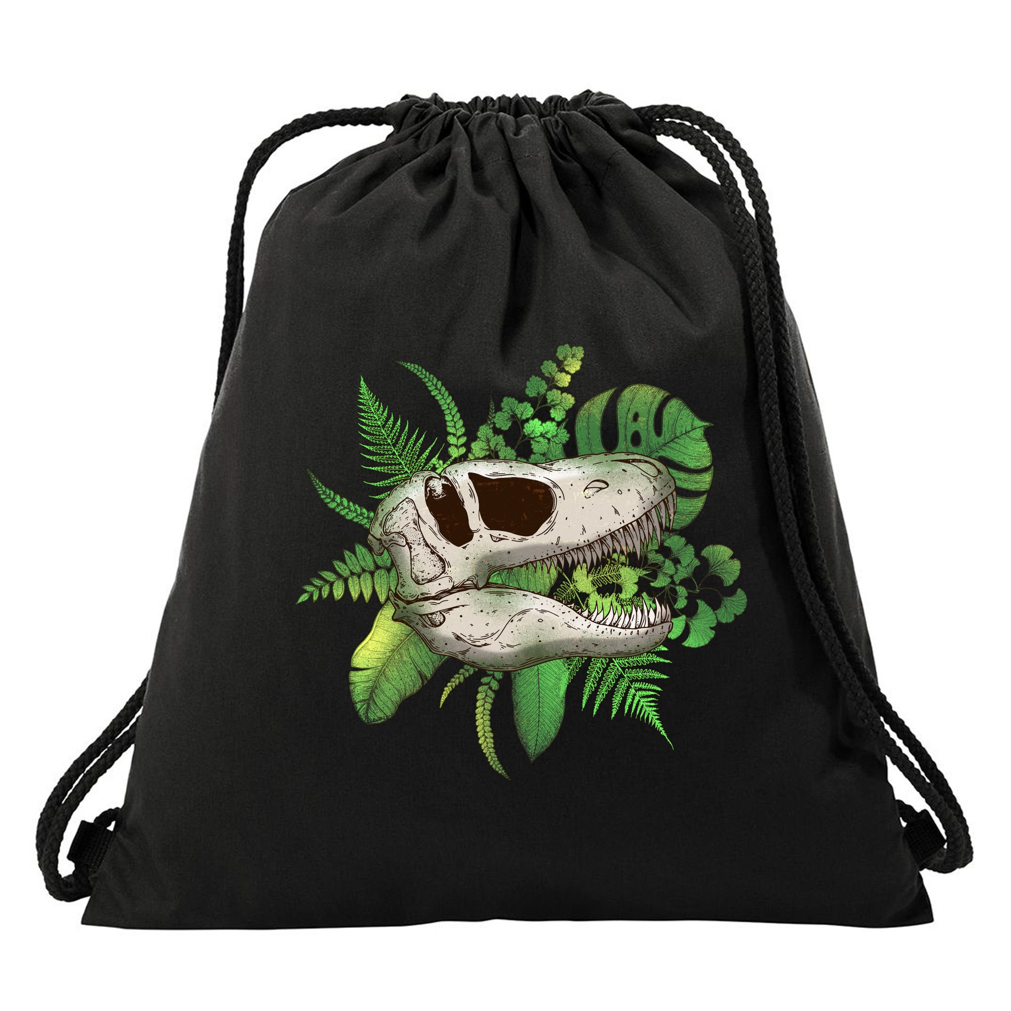 Tropical TRex Dinosaur Skull Drawstring Bag