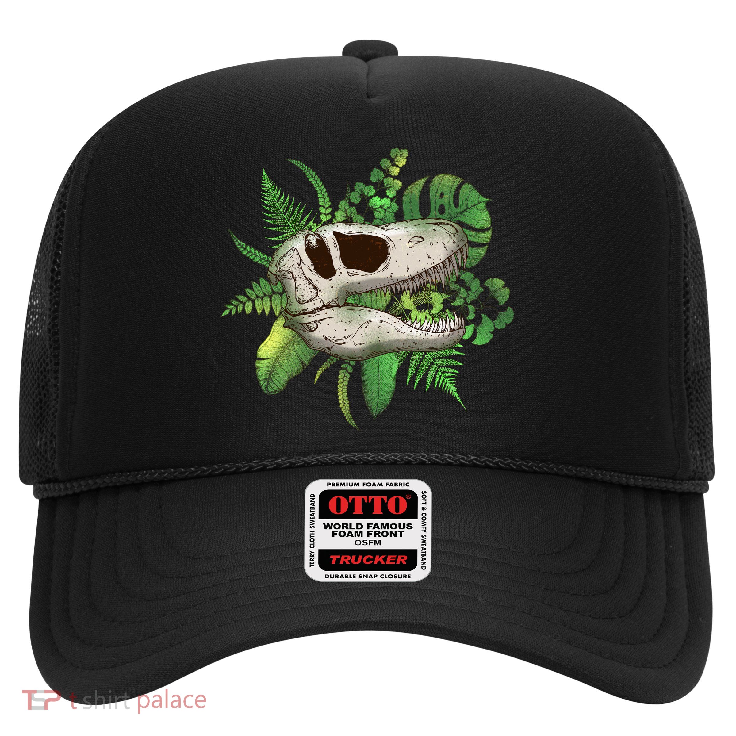 Tropical TRex Dinosaur Skull Trucker Hat