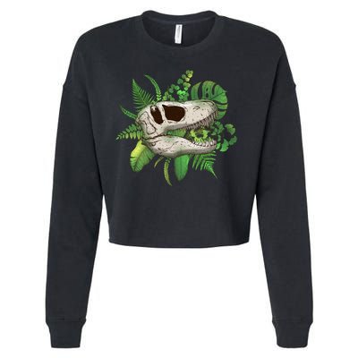 Tropical TRex Dinosaur Skull Cropped Pullover Crew