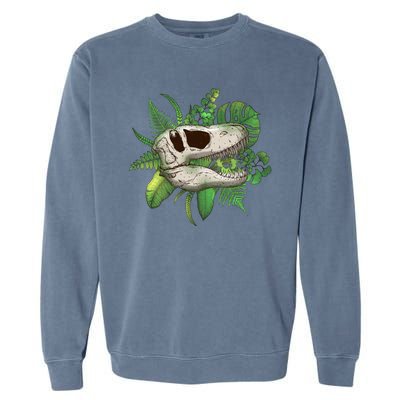 Tropical TRex Dinosaur Skull Garment-Dyed Sweatshirt