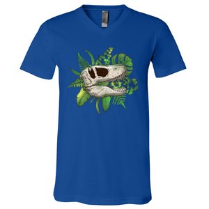 Tropical TRex Dinosaur Skull V-Neck T-Shirt