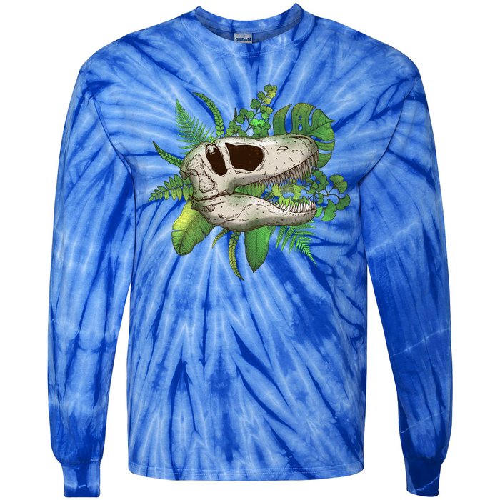 Tropical TRex Dinosaur Skull Tie-Dye Long Sleeve Shirt