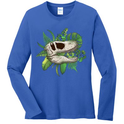 Tropical TRex Dinosaur Skull Ladies Long Sleeve Shirt