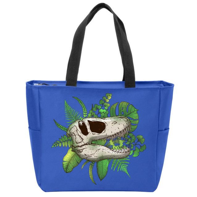 Tropical TRex Dinosaur Skull Zip Tote Bag