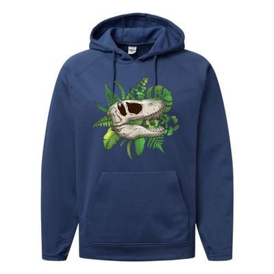 Tropical TRex Dinosaur Skull Performance Fleece Hoodie