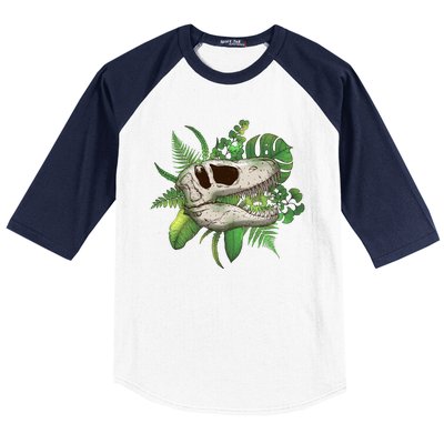 Tropical TRex Dinosaur Skull Baseball Sleeve Shirt