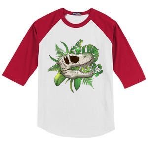 Tropical TRex Dinosaur Skull Kids Colorblock Raglan Jersey