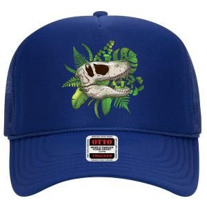 Tropical TRex Dinosaur Skull High Crown Mesh Back Trucker Hat