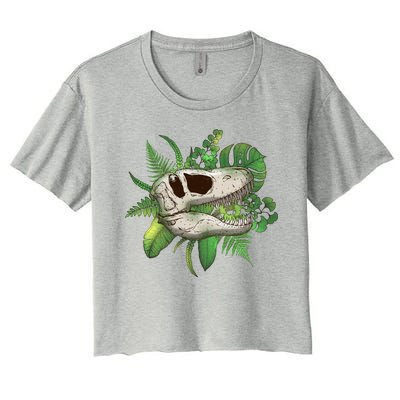 Tropical TRex Dinosaur Skull Women's Crop Top Tee