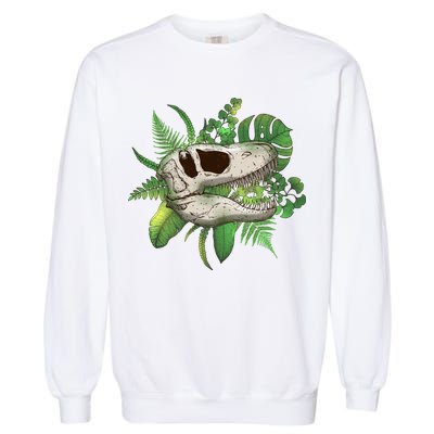 Tropical TRex Dinosaur Skull Garment-Dyed Sweatshirt