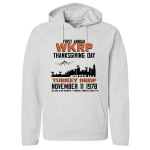 Thanksgiving Turkey Drop Wkrp Performance Fleece Hoodie