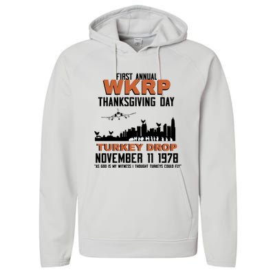 Thanksgiving Turkey Drop Wkrp Performance Fleece Hoodie