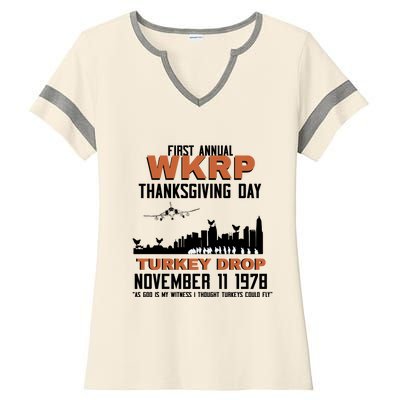 Thanksgiving Turkey Drop Wkrp Ladies Halftime Notch Neck Tee