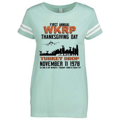 Thanksgiving Turkey Drop Wkrp Enza Ladies Jersey Football T-Shirt