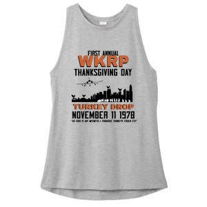 Thanksgiving Turkey Drop Wkrp Ladies PosiCharge Tri-Blend Wicking Tank