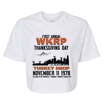 Thanksgiving Turkey Drop Wkrp Bella+Canvas Jersey Crop Tee