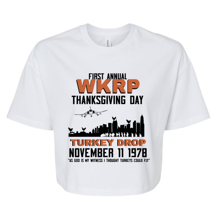 Thanksgiving Turkey Drop Wkrp Bella+Canvas Jersey Crop Tee