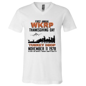 Thanksgiving Turkey Drop Wkrp V-Neck T-Shirt