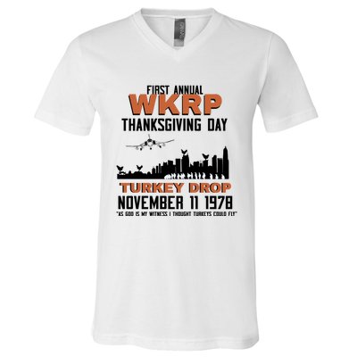 Thanksgiving Turkey Drop Wkrp V-Neck T-Shirt