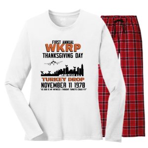 Thanksgiving Turkey Drop Wkrp Women's Long Sleeve Flannel Pajama Set 