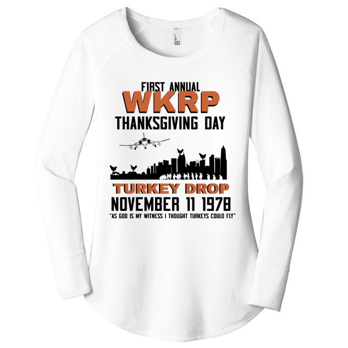 Thanksgiving Turkey Drop Wkrp Women's Perfect Tri Tunic Long Sleeve Shirt