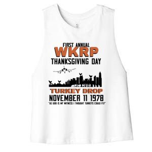 Thanksgiving Turkey Drop Wkrp Women's Racerback Cropped Tank