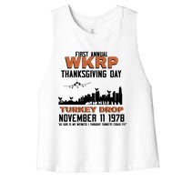 Thanksgiving Turkey Drop Wkrp Women's Racerback Cropped Tank