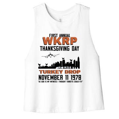 Thanksgiving Turkey Drop Wkrp Women's Racerback Cropped Tank