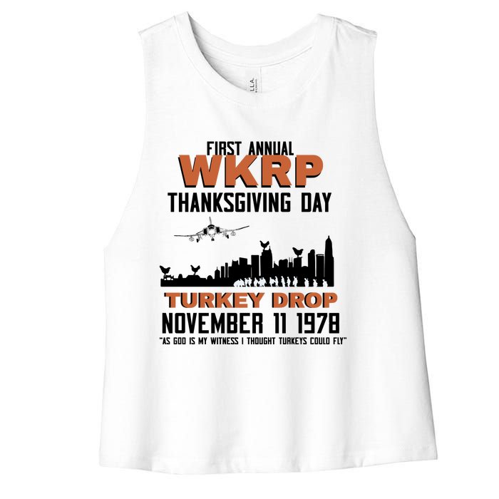 Thanksgiving Turkey Drop Wkrp Women's Racerback Cropped Tank