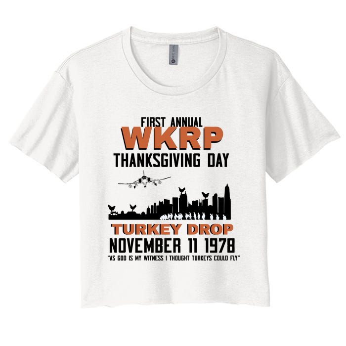 Thanksgiving Turkey Drop Wkrp Women's Crop Top Tee